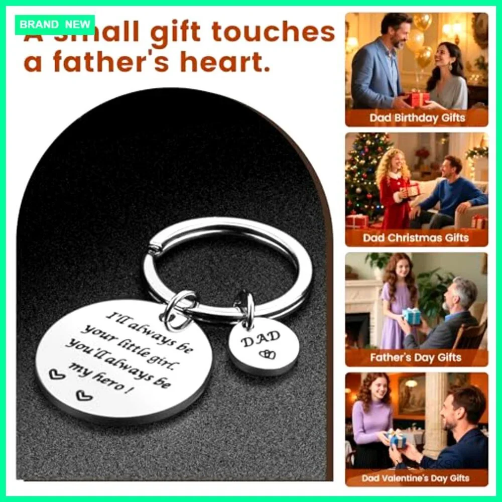 Stainless Steel Father Daughter Keychain, Hero Dad Gift for Birthday Christmas
